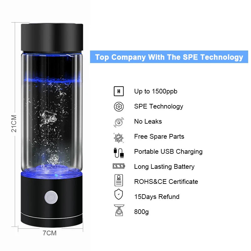 YenvK 400ML Portable SPE/PEM Hydrogen Water Bottle With Gas Vent USB Rechargeable Alkaline Ionizer Maker Can Absorb Hydrogen