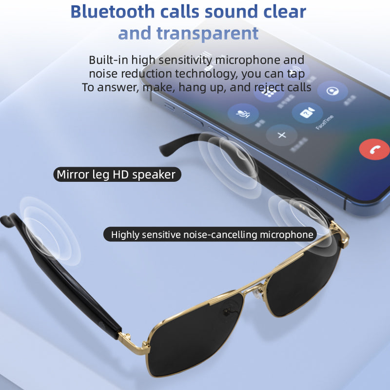 New product UV protection smart bluetooth glasses selfie function voice assistant replaceable optical lenses high quality